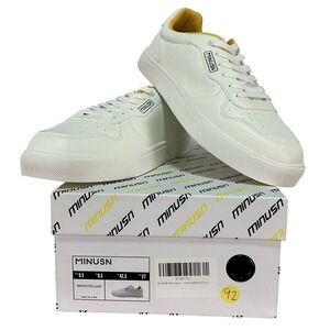 Minusn Sneakers Mens 9.5 White Yellow Low Top Lace Up NIB Casual Shoes
